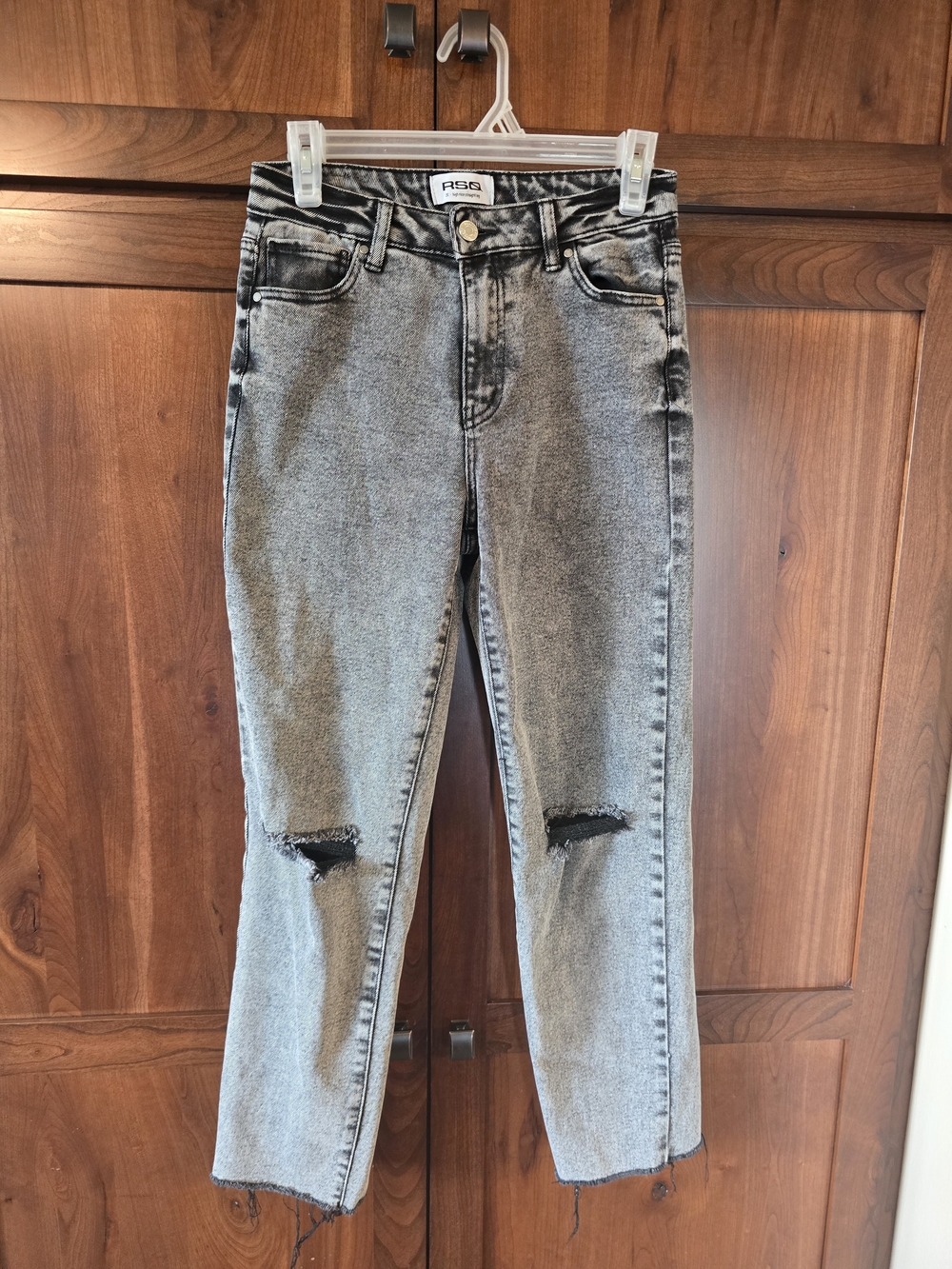RSQ Women's Straight Leg Distressed Grey Jeans